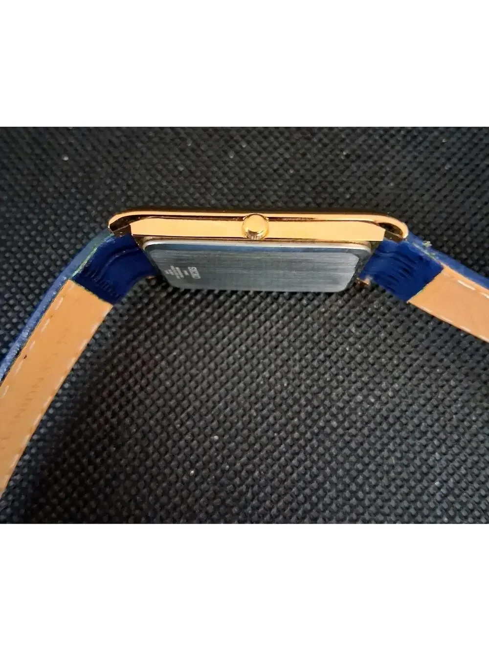 Men's Vintage Blue & Gold Tank Leather Wrist Watch RARE